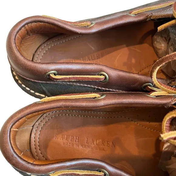 Ralph Lauren Two Tone Brown Suede and Leather Boat Shoes, Sz 10