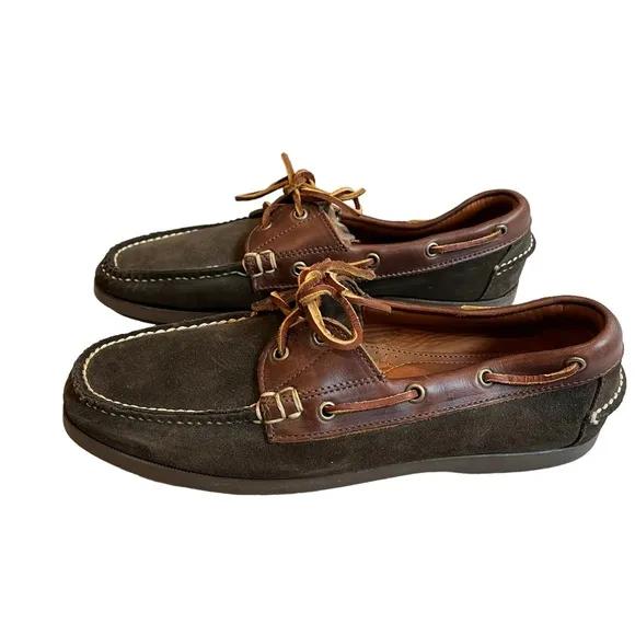Ralph Lauren Two Tone Brown Suede and Leather Boat Shoes, Sz 10