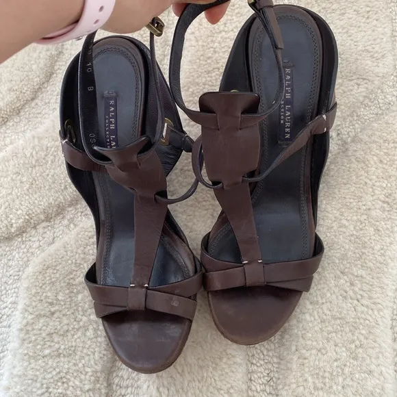 RALPH LAUREN | vintage Brown Strappy Women's wedges