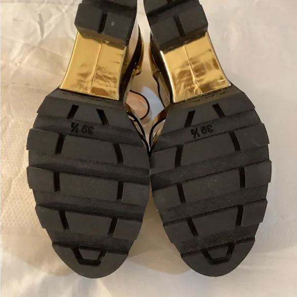 Ralph LaurenLeather Colorblock Pattern T-Strap Wedges