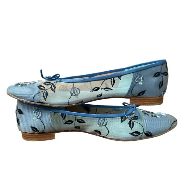 Ramon Tenza Blue Embroidered mesh ballet flats