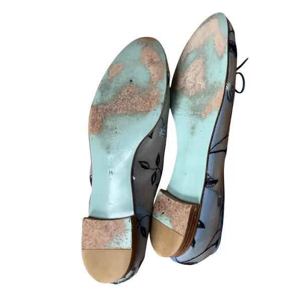 Ramon Tenza Blue Embroidered mesh ballet flats