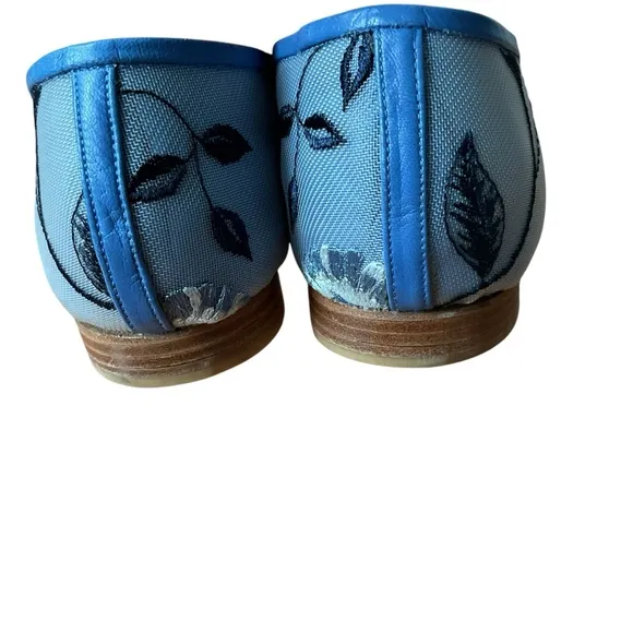 Ramon Tenza Blue Embroidered mesh ballet flats