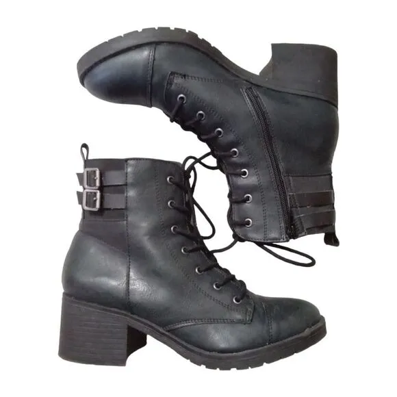 Rampage Kellin Boots Black Size 8.5M Lace Up Side Zipper