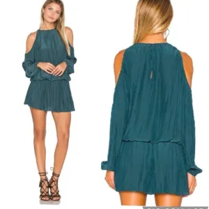 RAMY BROOK Lauren Spruce Green Cold Shoulder Long Sleeve Mini Dress Size S