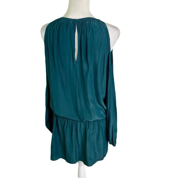 RAMY BROOK Lauren Spruce Green Cold Shoulder Long Sleeve Mini Dress Size S
