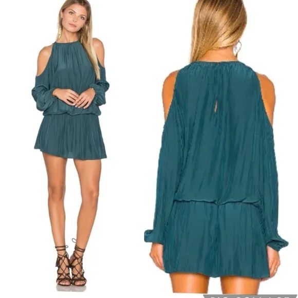 RAMY BROOK Lauren Spruce Green Cold Shoulder Long Sleeve Mini Dress Size S