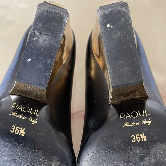 RAOUL Gun Metal Pointed Toe Wedges Block  Heel Pumps Black Size 36.5, USA 6.5