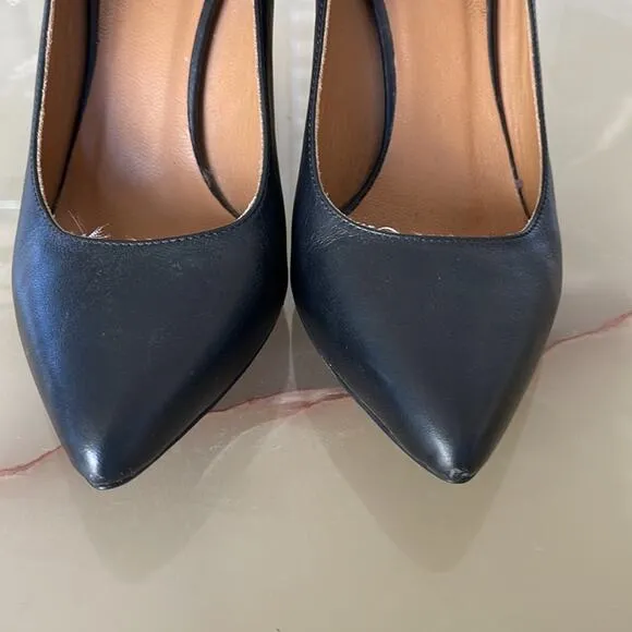 RAOUL Gun Metal Pointed Toe Wedges Block  Heel Pumps Black Size 36.5, USA 6.5