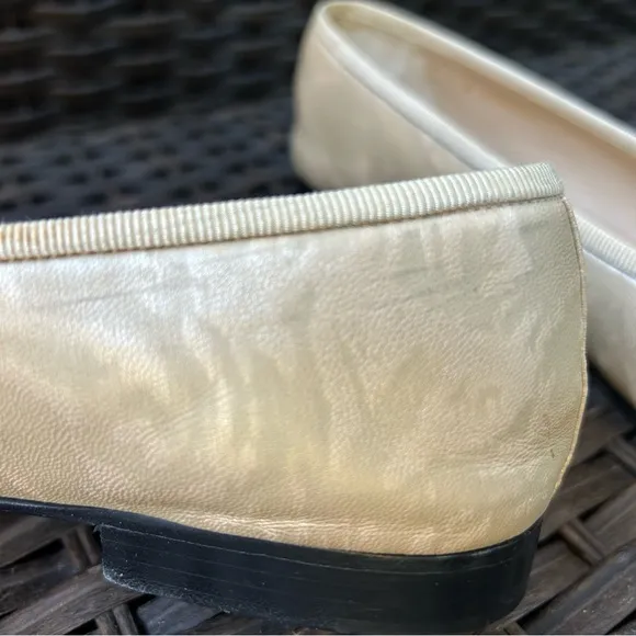 RARE CHANEL Cap Toe Ballerina Flats Shoes Size 37.5 Champagne Beige READ
