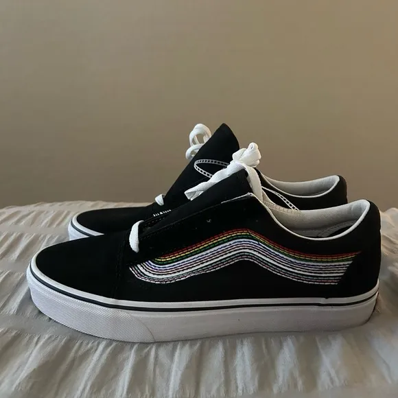 Rare Vans Black Shoes with Multicolor Stripe
