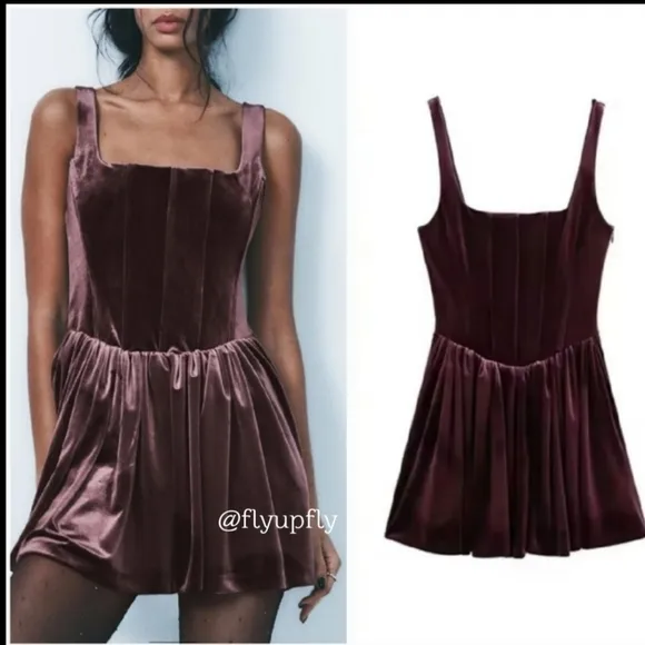 Rare! Zara Corset Velvet Mini Dress  Size XS S M