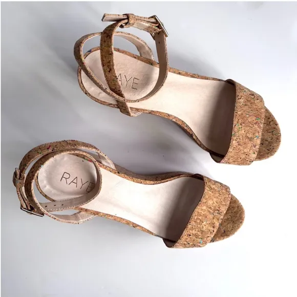 RAYE Olly Cork Platform Wedges Size 7.5