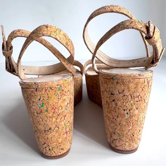 RAYE Olly Cork Platform Wedges Size 7.5