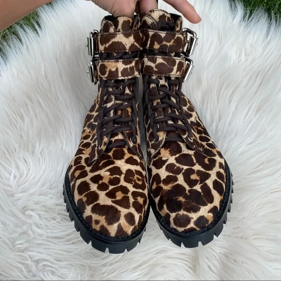 Rebecca Minkoff Cheetah Calf Hair Combat Boots 6