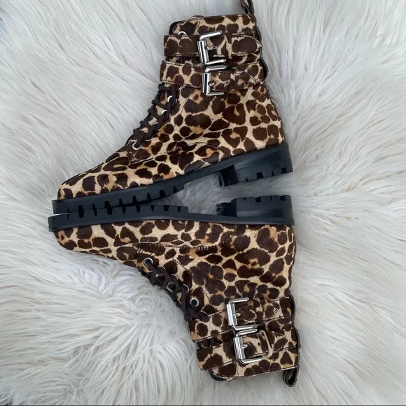 Rebecca Minkoff Cheetah Calf Hair Combat Boots 6