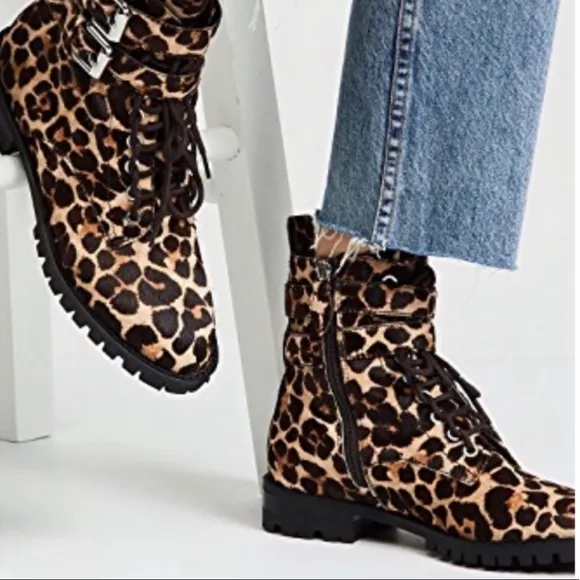 Rebecca Minkoff Cheetah Calf Hair Combat Boots 6