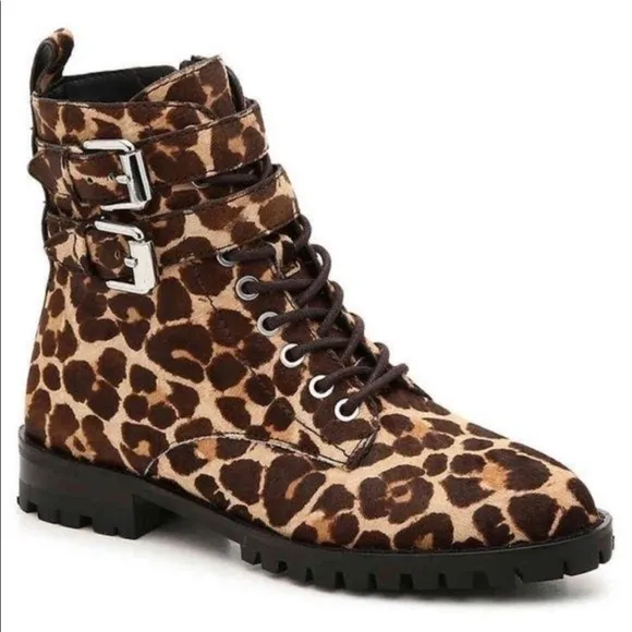 Rebecca Minkoff Cheetah Calf Hair Combat Boots 6