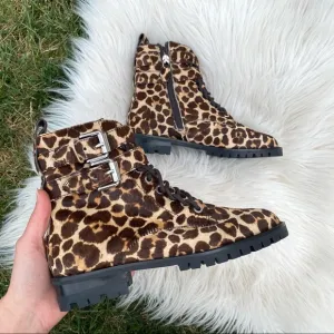 Rebecca Minkoff Cheetah Calf Hair Combat Boots 6