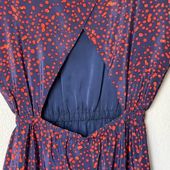 Rebecca Minkoff Sunny Dress Blue with Red Polka Dots Cutout Back 100% Silk
