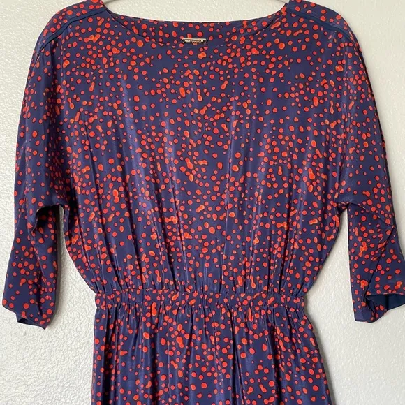 Rebecca Minkoff Sunny Dress Blue with Red Polka Dots Cutout Back 100% Silk