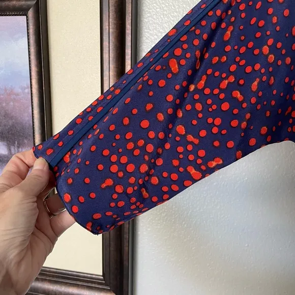 Rebecca Minkoff Sunny Dress Blue with Red Polka Dots Cutout Back 100% Silk