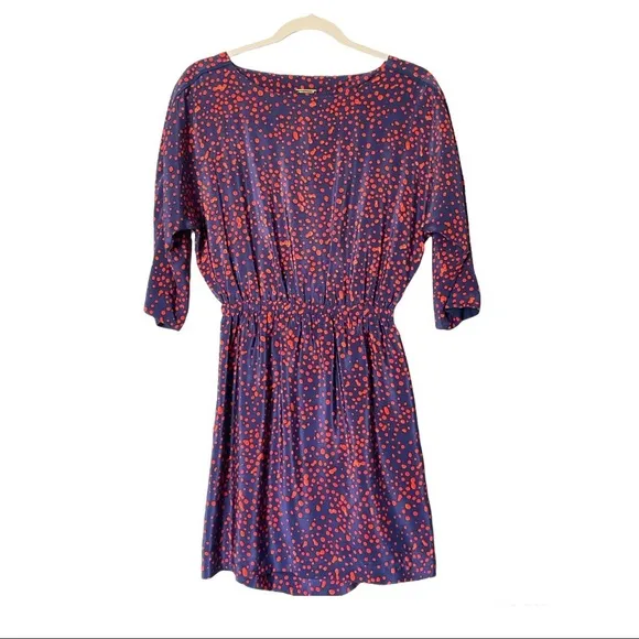 Rebecca Minkoff Sunny Dress Blue with Red Polka Dots Cutout Back 100% Silk