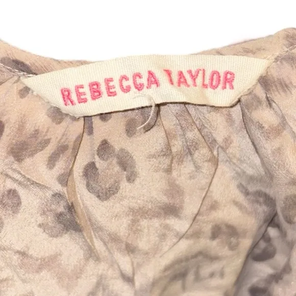 Rebecca Taylor Meow Tunic Dress Tan Beige Leopard Animal Print 100% Silk Dress