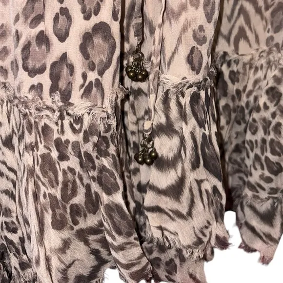 Rebecca Taylor Meow Tunic Dress Tan Beige Leopard Animal Print 100% Silk Dress