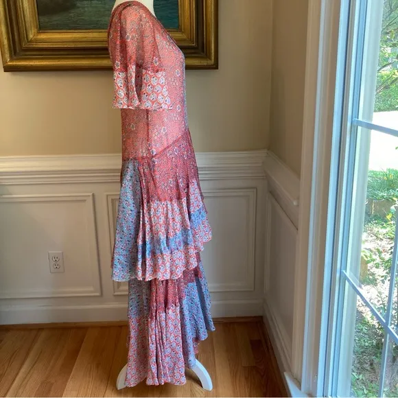 REBECCA TAYLOR Silk Floral Tier Maxi Midi Dress