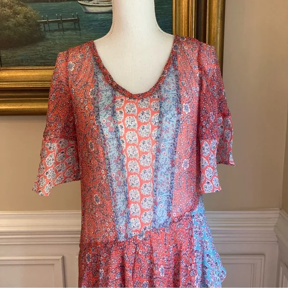 REBECCA TAYLOR Silk Floral Tier Maxi Midi Dress