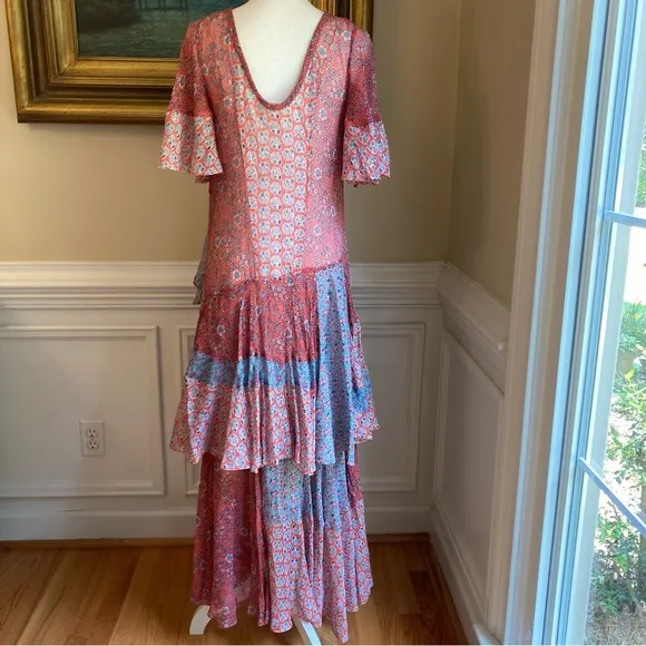 REBECCA TAYLOR Silk Floral Tier Maxi Midi Dress