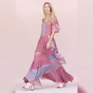 REBECCA TAYLOR Silk Floral Tier Maxi Midi Dress
