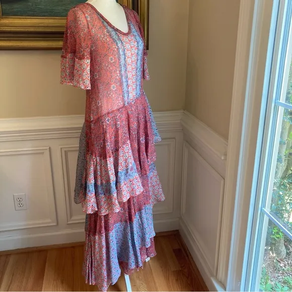 REBECCA TAYLOR Silk Floral Tier Maxi Midi Dress