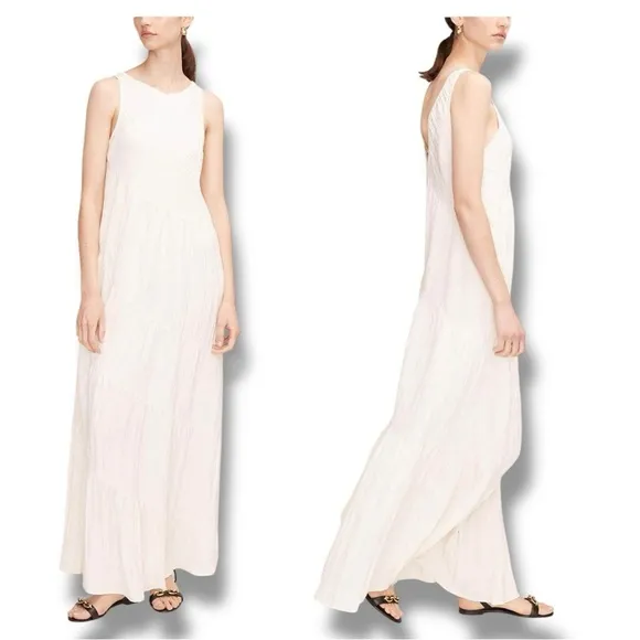 REBECCA TAYLOR Tiered Crinkle Sleeveless silhouette V Back  Maxi Dress Small NEW