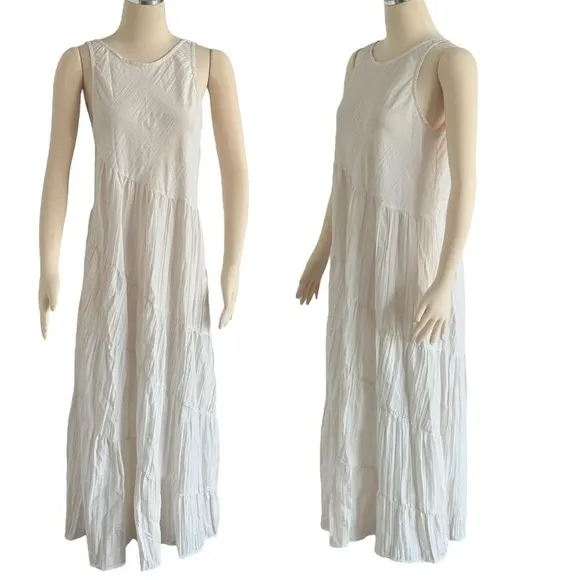 REBECCA TAYLOR Tiered Crinkle Sleeveless silhouette V Back  Maxi Dress Small NEW