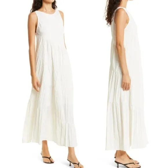 REBECCA TAYLOR Tiered Crinkle Sleeveless silhouette V Back  Maxi Dress Small NEW