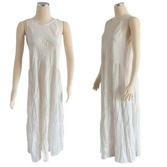 REBECCA TAYLOR Tiered Crinkle Sleeveless silhouette V Back  Maxi Dress Small NEW