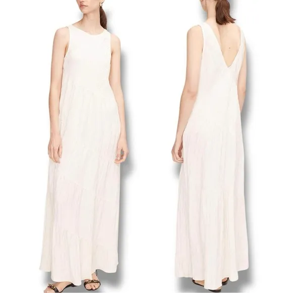 REBECCA TAYLOR Tiered Crinkle Sleeveless silhouette V Back  Maxi Dress Small NEW