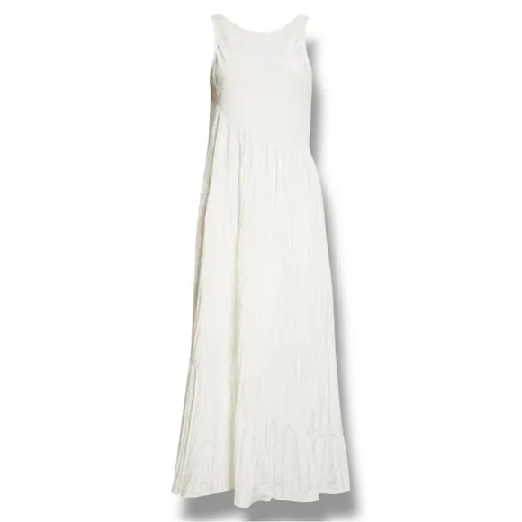 REBECCA TAYLOR Tiered Crinkle Sleeveless silhouette V Back  Maxi Dress Small NEW