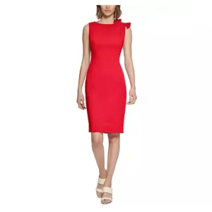 ❤️Red CALVIN KLEIN Bow-Trim Boat-Neck Sheath Dress - Size 12