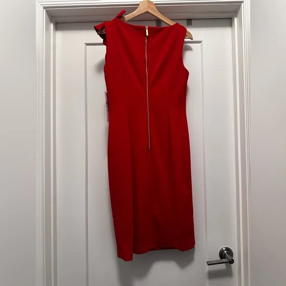 ❤️Red CALVIN KLEIN Bow-Trim Boat-Neck Sheath Dress - Size 12