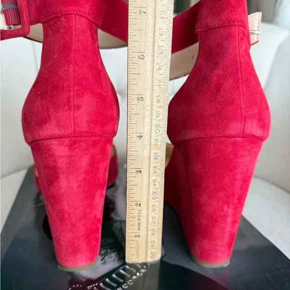 Red Suede Wedges ankle strap pointy toe shoes