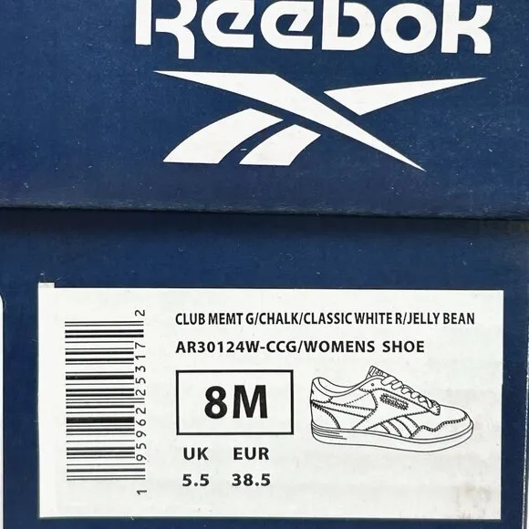 Reebok Club Memt Women’s Sneakers Size 8 White-Chalk-Green Classic Style Shoes