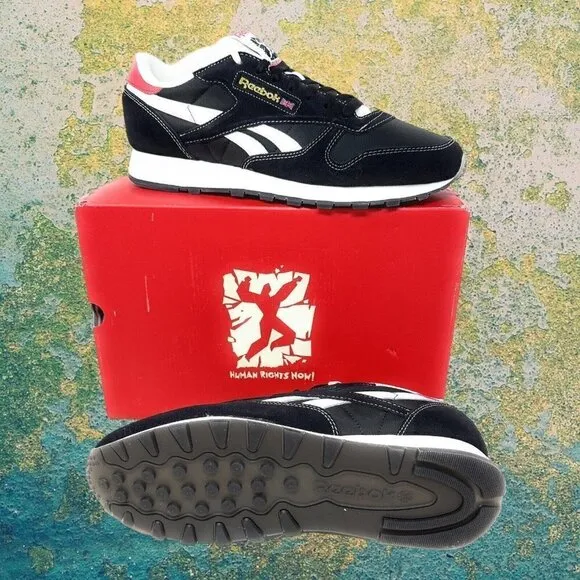 Reebok Men’s Classic Leather Shoes Sz(12)‎ Blk/Wht/Red HQ4145 NIB