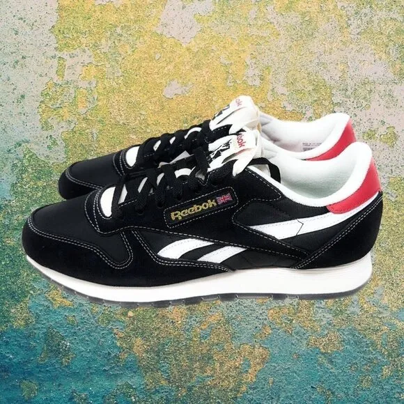 Reebok Men’s Classic Leather Shoes Sz(12)‎ Blk/Wht/Red HQ4145 NIB
