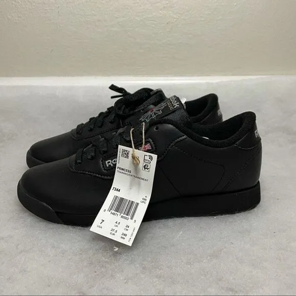 Reebok Princess Sneakers Classic Lace Up Comfort Shoes Black Women 7 NEW