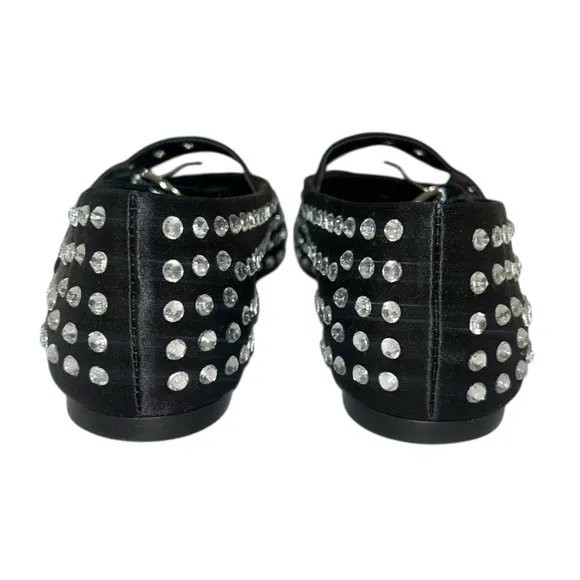 Reformation Bethany Satin Rhinestone Round Toe Buckle Mary Jane Ballet Flats