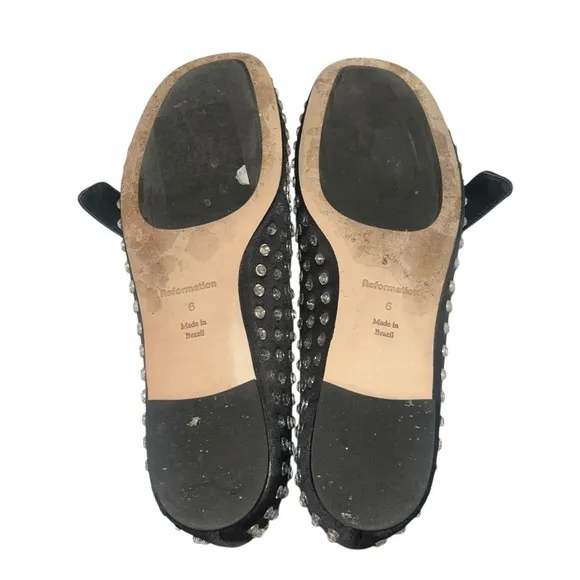 Reformation Bethany Satin Rhinestone Round Toe Buckle Mary Jane Ballet Flats