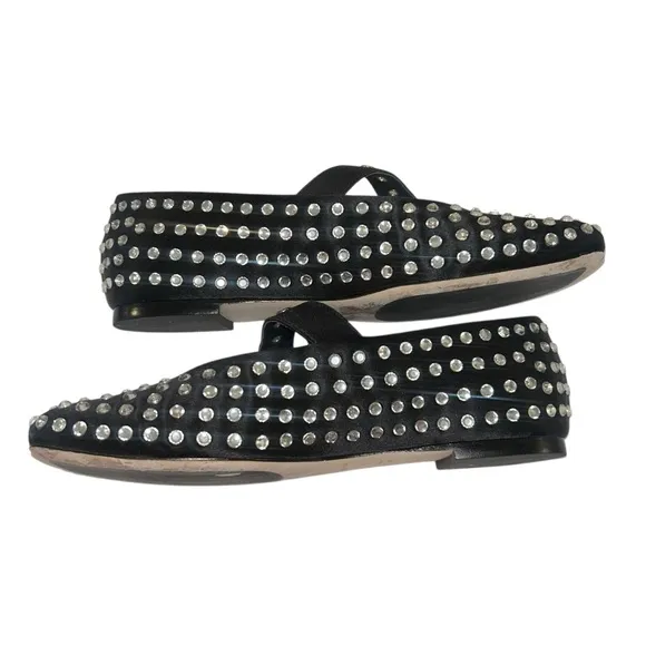 Reformation Bethany Satin Rhinestone Round Toe Buckle Mary Jane Ballet Flats